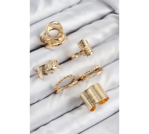 Pirinç Yaprak Model Gold Renk Kadın Yüzük Kombin Set - TJ-BYK3819