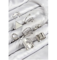 Pirinç Üçgen Model Gümüş Renk Kadın Yüzük Kombin Set - TJ-BYK3820