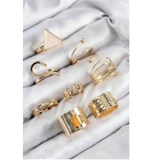 Pirinç Üçgen Model Gold Renk Kadın Yüzük Kombin Set - TJ-BYK3821