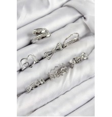 Pirinç Zirkon Taşlı Fiyonk Ve Kalp Model Gümüş Renk Kadın Yüzük Kombin Set - TJ-BYK3822