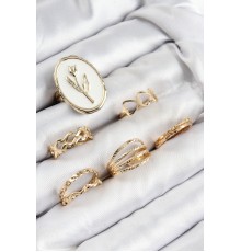 Pirinç Zirkon Taşlı Lale Model Gold Renk Kadın Yüzük Kombin Set - TJ-BYK3825