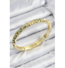 Mineli Pirinç Zirkon Taşlı Yeşil Sarı Çiçek Motifli Gold Kadın Kelepçe - TJ-BB7753