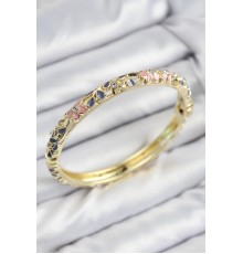 Mineli Pirinç Zirkon Taşlı Pembe Mor Çiçek Motifli Gold Kadın Kelepçe - TJ-BB7755