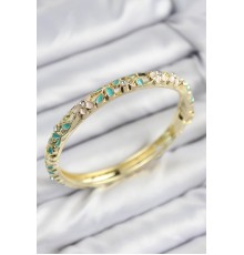 Mineli Pirinç Zirkon Taşlı Turkuaz Çiçek Motifli Gold Kadın Kelepçe - TJ-BB7756