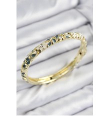 Mineli Pirinç Zirkon Taşlı Yeşil Krem Çiçek Motifli Gold Kadın Kelepçe - TJ-BB7759