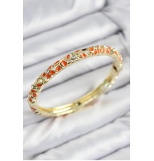 Mineli Pirinç Zirkon Taşlı Turuncu Çiçek Motifli Gold Kadın Kelepçe - TJ-BB7761