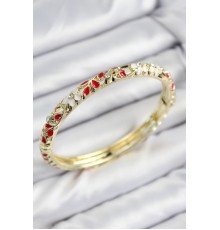 Mineli Pirinç Zirkon Taşlı Kırmızı Çiçek Motifli Gold Kadın Kelepçe - TJ-BB7762