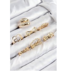 Pirinç Zirkon Taşlı Fiyonk Ve Kalp Model Gold Renk Kadın Yüzük Kombin Set - TJ-BYK3823