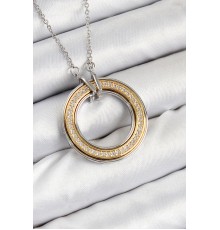 316L Çelik Zirkon Taşlı Dönen Daire Model Gold Ve Gümüş Renk Kadın Kolye - TJ-BKO10479