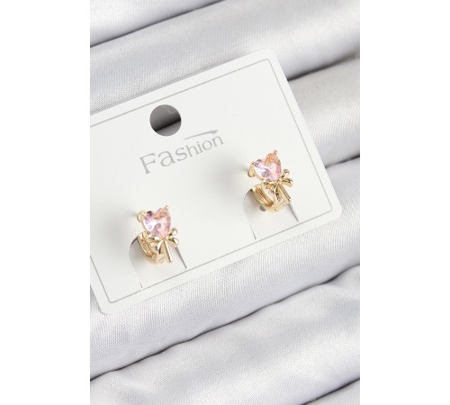 Pirinç Zirkon Taşlı Fiyonklu Kalp Model Gold Renk Çocuk Küpe - TJ-BKP11195