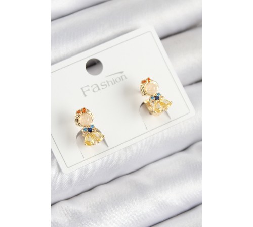 Pirinç Zirkon Taşlı Pamuk Prenses Model Gold Renk Çocuk Küpe - TJ-BKP11196