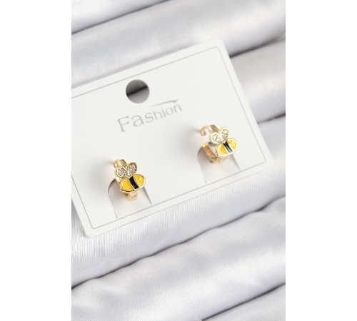 Pirinç Zirkon Taşlı Arı Model Gold Renk Çocuk Küpe - TJ-BKP11199