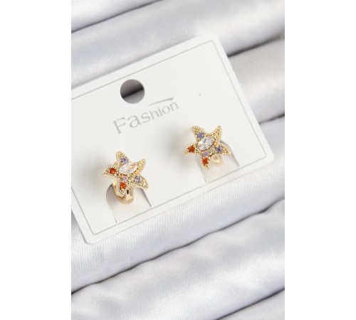 Pirinç Zirkon Taşlı Yıldız Model Gold Renk Çocuk Küpe - TJ-BKP11200