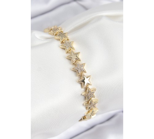 VIP Pirinç Zirkon Taşlı Yıldız Model Gold Renk Kadın Bileklik - TJ-BB7768