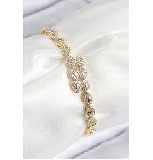 VIP Pirinç Zirkon Taşlı Sıralı Damla Model Gold Renk Kadın Bileklik - TJ-BB7769