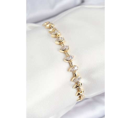 VIP Pirinç Zirkon Taşlı Damla Çit Model Gold Renk Kadın Bileklik - TJ-BB7770