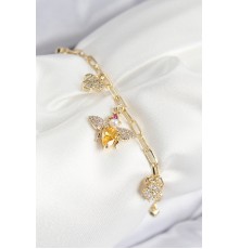 Pirinç Zirkon Taşlı Arı Model Gold Renk Kadın Bileklik - TJ-BB7771