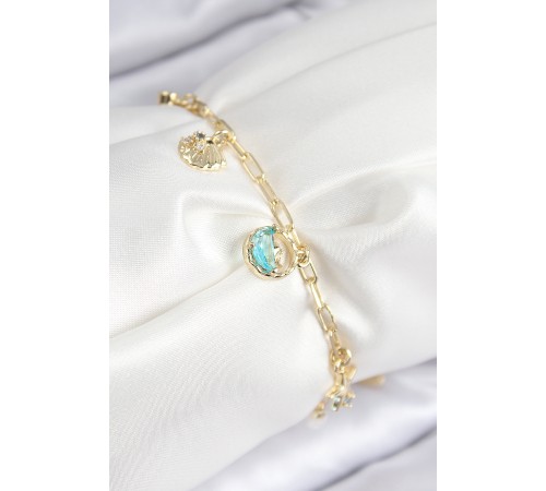 Pirinç Zirkon Taşlı İstiridye Model Gold Renk Kadın Bileklik - TJ-BB7773