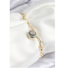 Pirinç Zirkon Taşlı Nazar Boncuğu Model Gold Renk Kadın Bileklik - TJ-BB7775