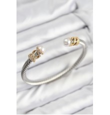 316L Çelik Zirkon Taşlı İnci Model Gold Ve Gümüş Renk Kadın Bileklik - TJ-BB7778