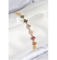 VIP Pirinç Renkli Zirkon Taşlı Yonca Model Gold Renk Kadın Bileklik - TJ-BB7781
