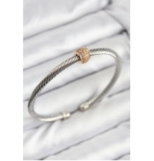 316L Çelik Zirkon Taşlı Burma Model Gold Ve Gümüş Renk Kadın Bileklik - TJ-BB7780