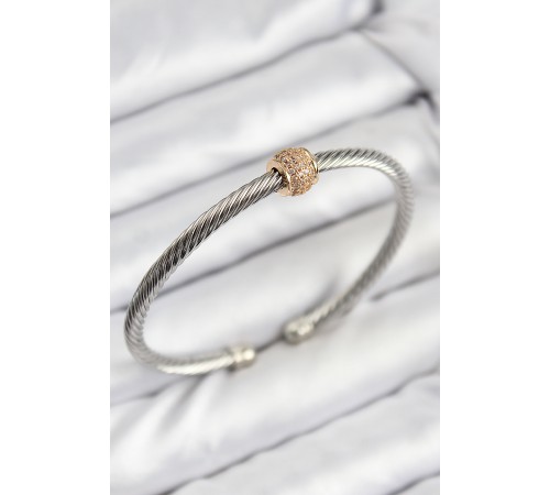 316L Çelik Zirkon Taşlı Burma Model Gold Ve Gümüş Renk Kadın Bileklik - TJ-BB7780