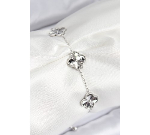 VIP Pirinç Yonca Model Gümüş Renk Kadın Bileklik - TJ-BB7782