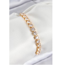 Pirinç Zirkon Taşlı Kare Model Gold Renk Asansörlü Kadın Bileklik - TJ-BB7792