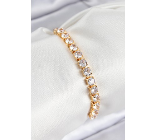 Pirinç Zirkon Taşlı Kare Model Gold Renk Asansörlü Kadın Bileklik - TJ-BB7792