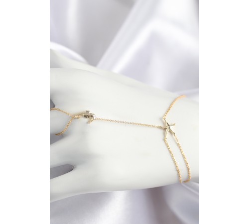 Pirinç Zirkon Taşlı Deniz Atı Ve Yıldız Model Gold Renk Şahmeran - TJ-SN713