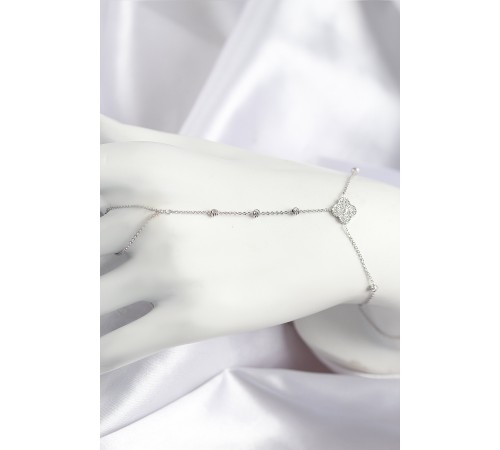 Pirinç Zirkon Taşlı Yonca Model Gümüş Renk Şahmeran - TJ-SN718