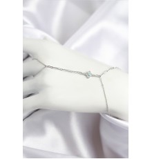 Pirinç Zirkon Taşlı Mavi Boncuklu Yonca Model Gümüş Renk Şahmeran - TJ-SN720