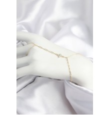 Pirinç Zirkon Taşlı Mavi Boncuklu Yonca Model Gold Renk Şahmeran - TJ-SN721