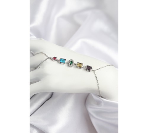 Pirinç Renkli Zirkon Taşlı Model Gümüş Renk Şahmeran - TJ-SN724