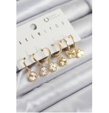 Pirinç Zirkon Taşlı Yonca Model Gold Renk 6'lı Küpe Set - TJ-BKP11207