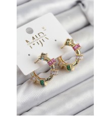 Pirinç Zirkon Taşlı Halka Model Gold Renk Kadın Küpe - TJ-BKP11208
