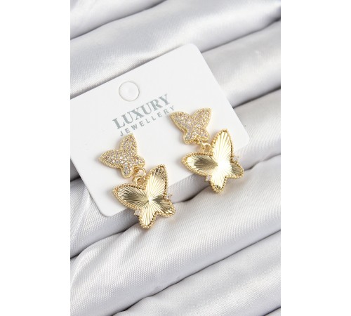 Pirinç Zirkon Taşlı Model Gold Renk Kadın Küpe - TJ-BKP11209