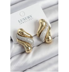 Pirinç Zirkon Taşlı Kıvrım Model Gold Renk Kadın Küpe - TJ-BKP11210