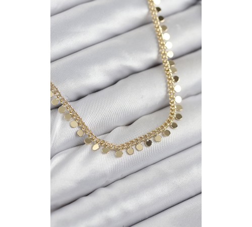 Pirinç Sıralı Pul Zincir Model Gold Renk Kadın Kolye - TJ-BKO10489