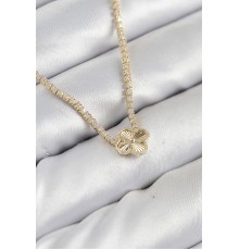 Pirinç Zirkon Taşlı Yonca Model Gold Renk Kadın Kolye - TJ-BKO10490