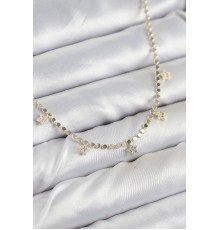 Pirinç Zirkon Taşlı Yıldızlı Ezme Zincir Model Gold Renk Kadın Kolye - TJ-BKO10491