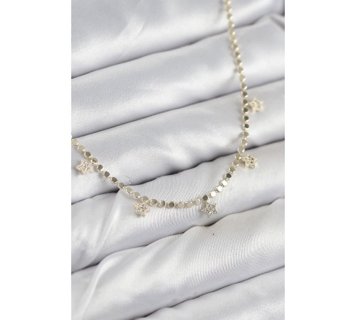 Pirinç Zirkon Taşlı Yıldızlı Ezme Zincir Model Gold Renk Kadın Kolye - TJ-BKO10491