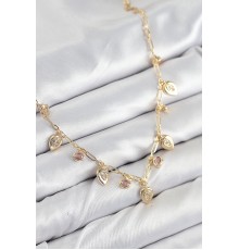 Pirinç Zirkon Taşlı Sallantılı Damla Model Gold Renk Kadın Kolye - TJ-BKO10492