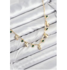 Pirinç Zirkon Taşlı Sallantılı Damla Model Gold Renk Kadın Kolye - TJ-BKO10493