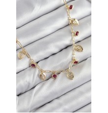 Pirinç Zirkon Taşlı Sallantılı Damla Model Gold Renk Kadın Kolye - TJ-BKO10495