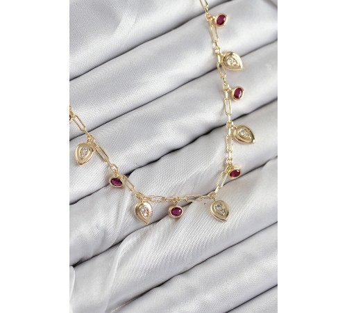 Pirinç Zirkon Taşlı Sallantılı Damla Model Gold Renk Kadın Kolye - TJ-BKO10495