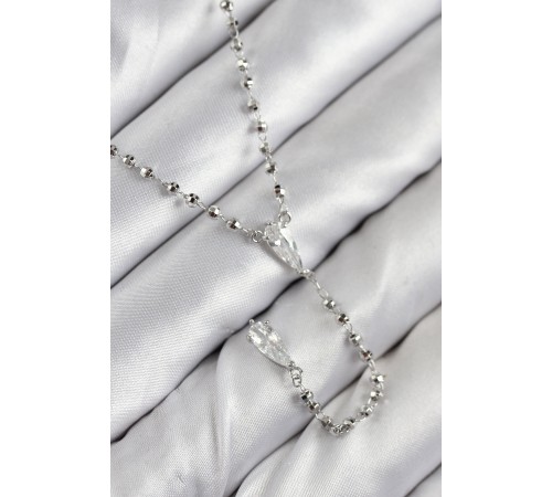 Pirinç Zirkon Taşlı Gümüş Renk Kadın Y Kolye - TJ-BKO10496