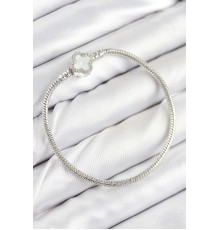Pirinç Charm Zirkon Taşlı Yonca Model Gümüş Renk Kadın Bileklik - TJ-BB7799