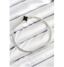 Pirinç Charm Zirkon Taşlı Yonca Model Gümüş Renk Kadın Bileklik - TJ-BB7800